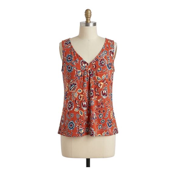 Unbranded Tops - Floral Sleeveless Tank Top Boho Orange Rust Flowy Blouse Womens M
